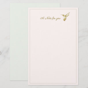 A Note For You Gold Glimmer Hummingbird Stationery