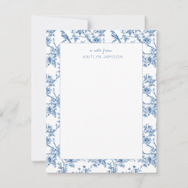 A Note From | Blue Chinoiserie Floral Note  Card (Front)