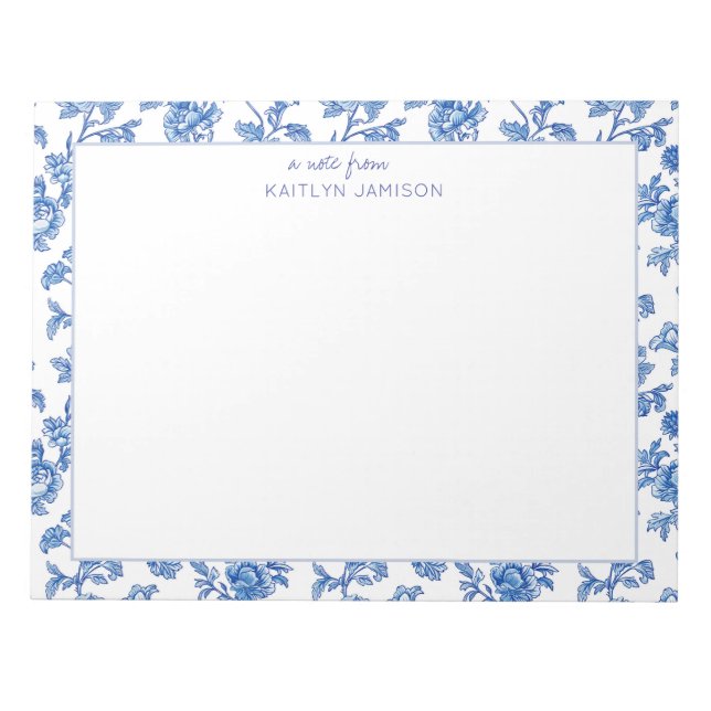 A Note From | Blue Chinoiserie Floral Notepad (Front)