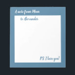 A note from Mum Personalised notepad<br><div class="desc">A personalised note from Mum to son or daughter. In classic blue and white brush script typography font.</div>