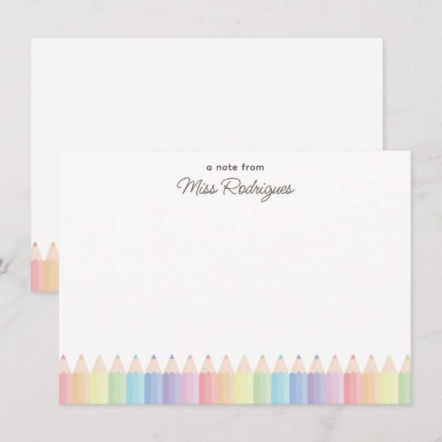 A Note From Pastel Rainbow Pencils Teacher Note Card (Front/Back)