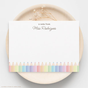 A Note From Pastel Rainbow Pencils Teacher Note Card