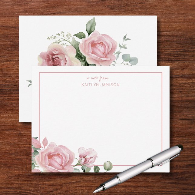 A Note From | Pink Rose Floral Note  Card (Creator Uploaded)