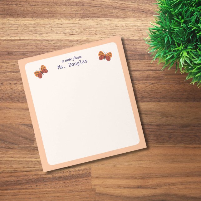A Note From Teacher Butterfly Notepad (Teacher notepad with butterflies.)