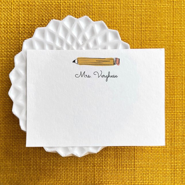 A Note From Teacher Pencil Note Cards (Personalized name notecard with No. 2 pencil illustration.)