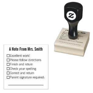 A Note From Teacher's Name with Checklist Rubber Stamp