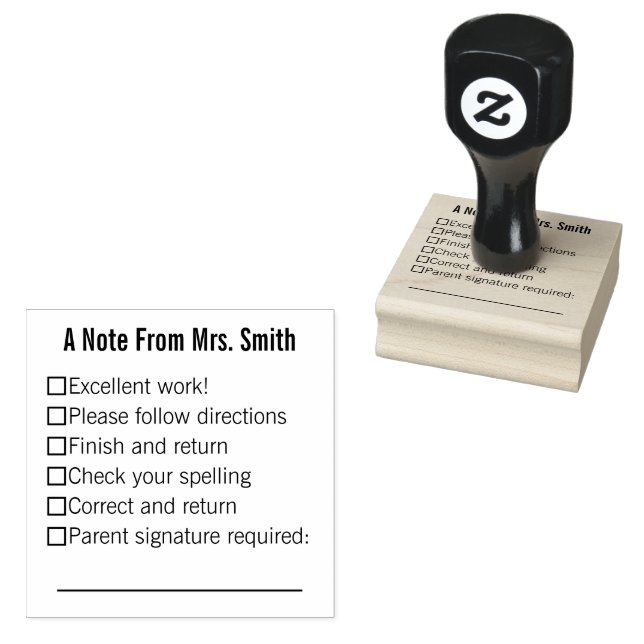 A Note From Teacher's Name with Checklist Rubber Stamp (Stamped)