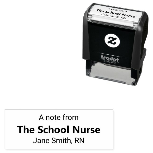 A note from the School Nurse and Nurse's Name Self-inking Stamp (In Situ)