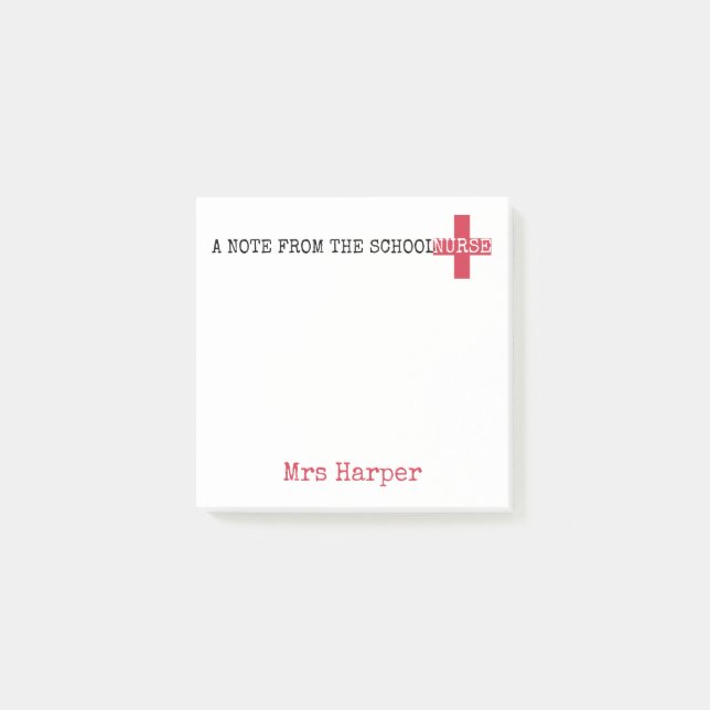 A Note From the School Nurse Red First Aid Symbol (Front)