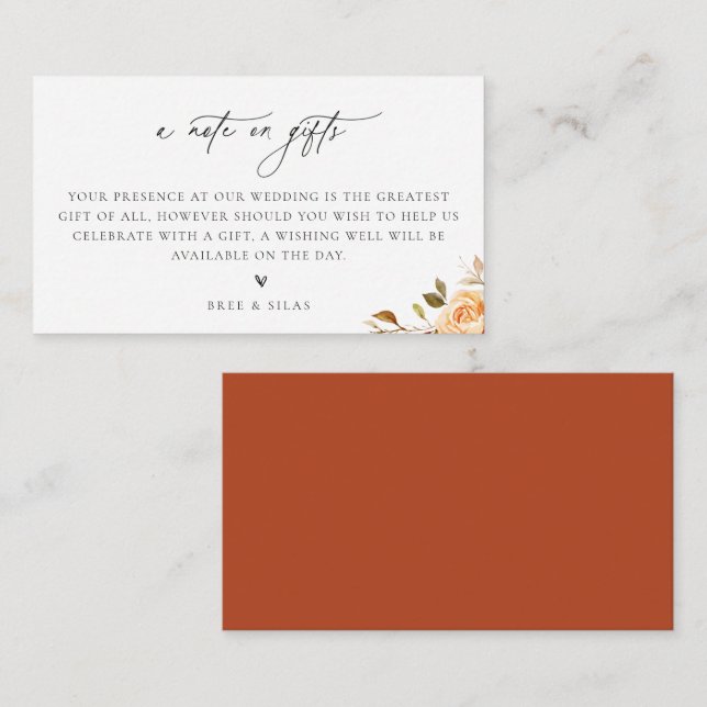 A Note On Gifts Fall Floral Wedding Enclosure Card (Front/Back)
