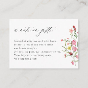A Note On Gifts Honeymoon Fund Wildflower Wedding Enclosure Card
