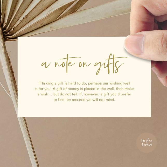 A note on gifts, Honeymoon Wish Fund Cash Enclosure Card (A note on gifts, Honeymoon Wish Fund Cash Enclosure Card in Yellow Gold)