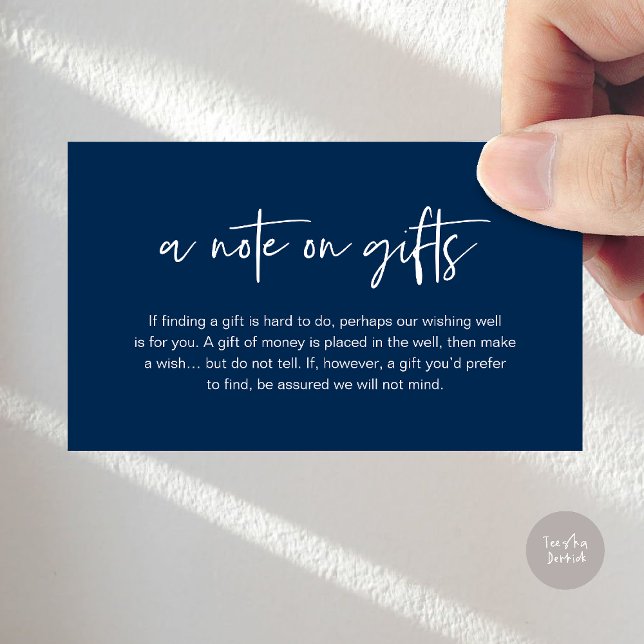 A note on gifts, Honeymoon Wish Fund Cash Enclosure Card (A note on gifts, Honeymoon Wish Fund Cash Enclosure Card in Navy Blue)