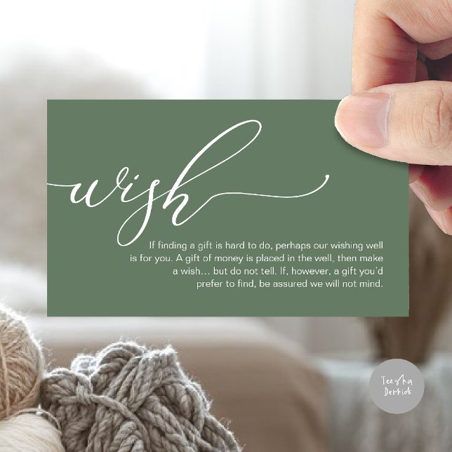 A note on gifts, honeymoon wish fund cash enclosure card (A note on gifts, honeymoon wish fund cash wish enclosure card in forest sage green)