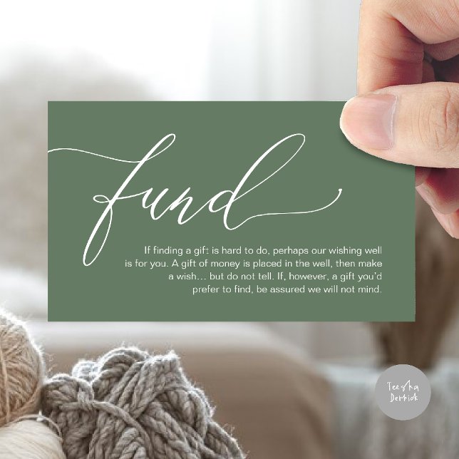 A note on gifts, honeymoon wish fund cash enclosure card (A note on gifts, honeymoon wish fund cash wish enclosure card in forest sage green)