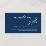 A note on gifts, Modern Classy Script Enclosure Card<br><div class="desc">A Note of Gifts wedding enclosed card,  to include your honeymoon wish and wishing well details.
Modern Classy Script,  in Navy Blue themed.</div>