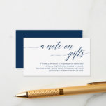 A note on gifts, Modern Classy Script Enclosure Card<br><div class="desc">A Note of Gifts wedding enclosed card,  to include your honeymoon wish and wishing well  details.
Modern Classy Script,  in Navy Blue themed.</div>