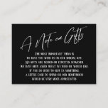 A Note on Gifts Modern Handwriting Black & White Enclosure Card<br><div class="desc">These simple, distinctive card inserts were designed to match other items in a growing event suite that features a modern casual handwriting font over a plain background you can change to any colour you like. On the front side you read "A Note on Gifts" in the featured type; on the...</div>