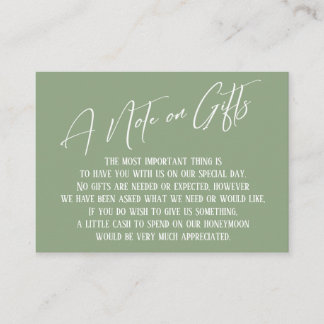 A Note on Gifts Modern Handwriting Sage Green Enclosure Card