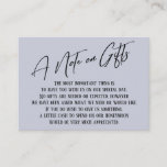 A Note on Gifts Modern Handwriting Wedding Blue Enclosure Card<br><div class="desc">These simple, distinctive card inserts were designed to match other items in a growing event suite that features a modern casual handwriting font over a plain background you can change to any colour you like. On the front side you read "A Note on Gifts" in the featured type; on the...</div>