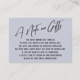 A Note on Gifts Modern Handwriting Wedding Blue Enclosure Card