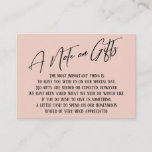 A Note on Gifts Modern Handwriting Wedding Blush Enclosure Card<br><div class="desc">These simple, distinctive card inserts were designed to match other items in a growing event suite that features a modern casual handwriting font over a plain background you can change to any colour you like. On the front side you read "A Note on Gifts" in the featured type; on the...</div>