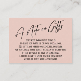 A Note on Gifts Modern Handwriting Wedding Blush Enclosure Card