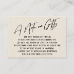 A Note on Gifts Modern Handwriting Wedding Cream Enclosure Card<br><div class="desc">These simple, distinctive card inserts were designed to match other items in a growing event suite that features a modern casual handwriting font over a plain background you can change to any colour you like. On the front side you read "A Note on Gifts" in the featured type; on the...</div>
