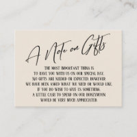 A Note on Gifts Modern Handwriting Wedding Cream
