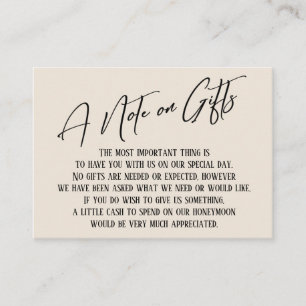 A Note on Gifts Modern Handwriting Wedding Cream Enclosure Card
