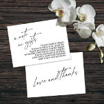 A Note on Gifts Modern Handwriting Wedding White Enclosure Card<br><div class="desc">These simple, distinctive card inserts were designed to match other items in a growing event suite that features a modern casual handwriting font over a plain background you can change to any colour you like. On the front side you read "a note on gifts" in the featured type; on the...</div>
