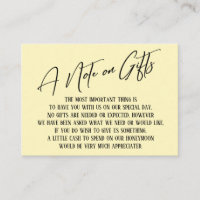 A Note on Gifts Modern Handwriting Wedding Yellow
