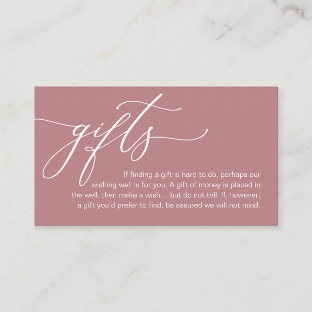 A Note On Gifts, Modern Romantic Elegance Wedding Enclosure Card (Front)