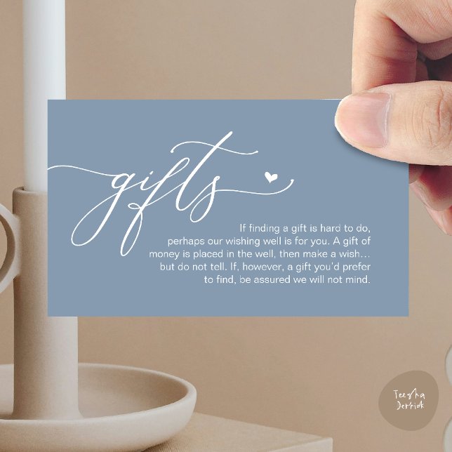 A note on gifts, Modern Romantic Wedding  Enclosure Card (A note on gifts, Modern Romantic Wedding Enclosure Card in Dusty Blue)