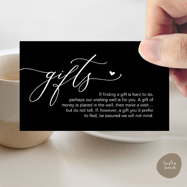 A note on gifts, Modern Romantic Wedding  Enclosure Card (A note on gifts, Modern Romantic Wedding Enclosure Card in Black and White)