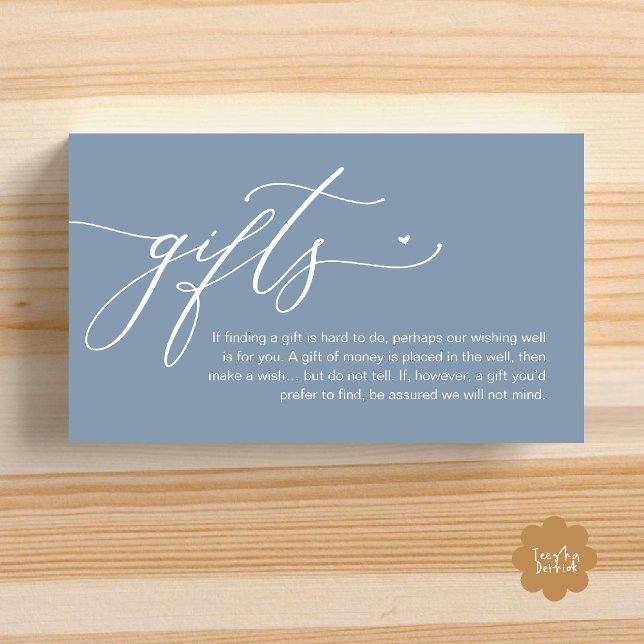 A note on gifts, Modern Romantic Wedding  Enclosure Card (A note on gifts, Modern Romantic Wedding Enclosure Card Cute Heart Honeymoon Cash Dusty Blue)