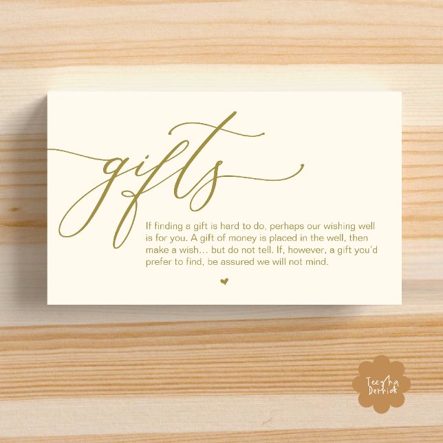 A note on gifts, Modern Romantic Wedding  Enclosure Card (A note on gifts, Modern Romantic Wedding Enclosure Card Cute Heart Honeymoon Cash Yellow Gold)
