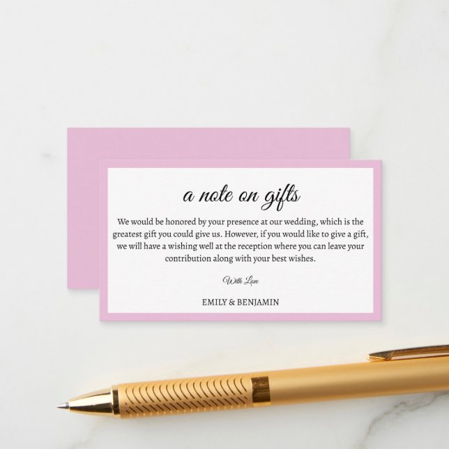 A Note on Gifts Modern Wedding Wishing Well  Enclosure Card (Front/Back In Situ)