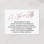A Note on Gifts Rose Gold Handwriting Wedding Enclosure Card<br><div class="desc">These simple, distinctive card inserts were designed to match other items in a growing event suite that features a modern casual handwriting font over a plain background you can change to any colour you like. On the front side you read "A Note on Gifts" in the featured type; on the...</div>
