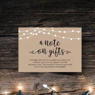 A Note On Gifts Rustic Wedding Kraft String Lights Enclosure Card