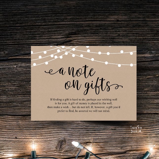 A Note On Gifts Rustic Wedding Kraft String Lights Enclosure Card (A Note On Gifts, Rustic Wedding Enclosure Card brown Kraft String Lights Honeymoon Fund, Cash)
