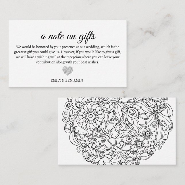 A Note On Gifts Wedding Enclosure Card (Front/Back)