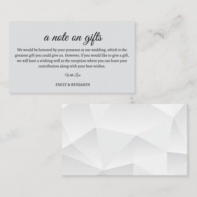 A Note On Gifts Wedding Enclosure Card (Front/Back)