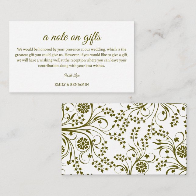 A Note On Gifts Wedding Enclosure Card (Front/Back)