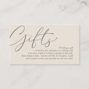 A note on gifts, wedding honeymoon wish enclosure card