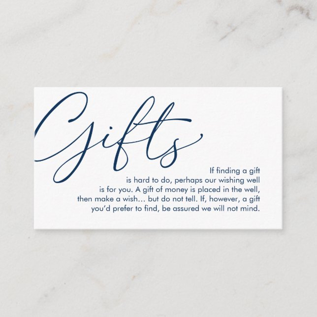 A note on gifts, wedding honeymoon wish enclosure card (Front)