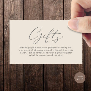 A note on gifts, wedding honeymoon wish enclosure card