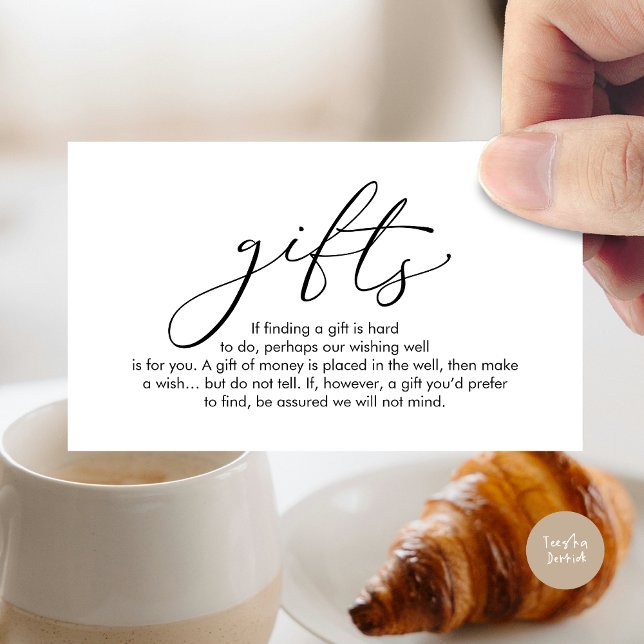 A note on gifts, wedding honeymoon wish enclosure card (A note on gifts, wedding honeymoon wish, fund, enclosure card, modern romantic, White Black)