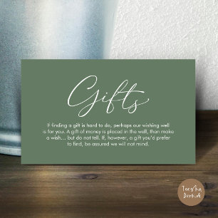 A note on gifts, wedding honeymoon wish enclosure card