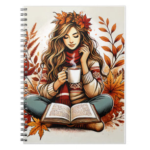 a notebook containing a cute girl on an autumn day